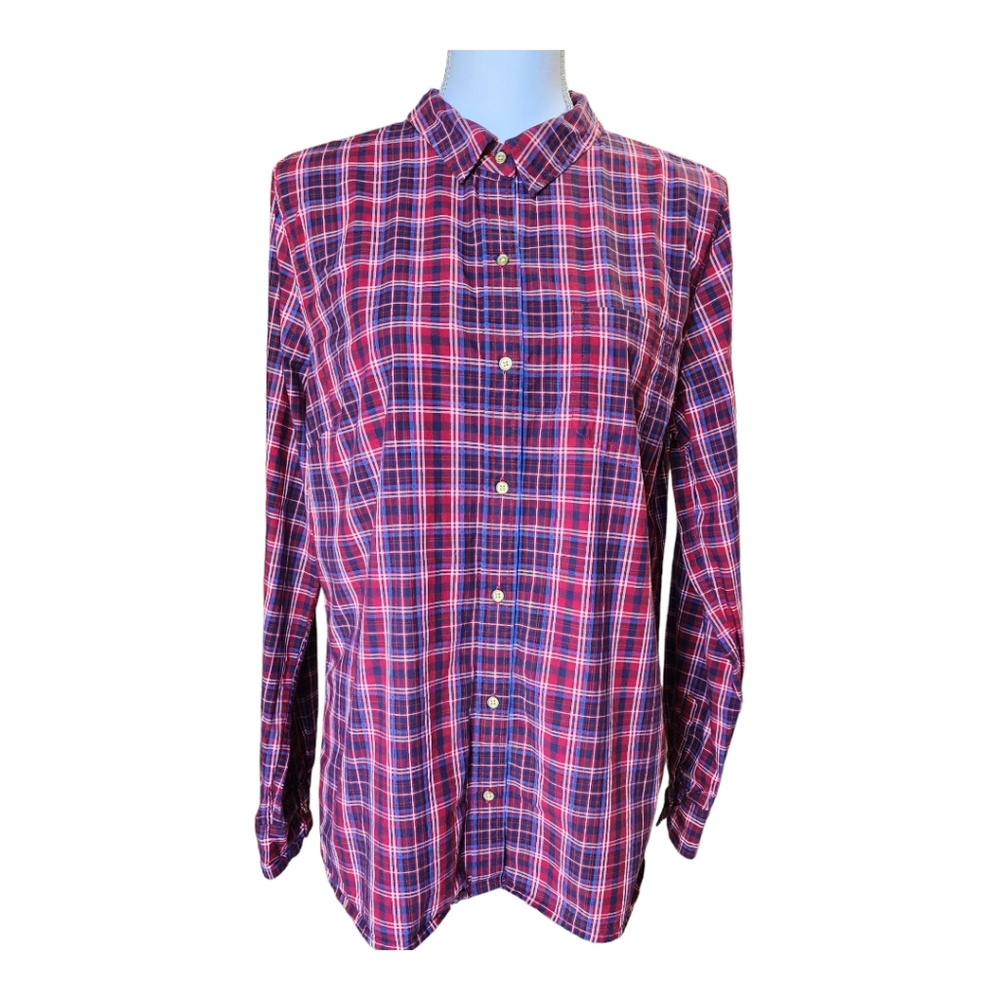 Gap Women's Boyfriend Fit Button Down, Long Sleeve Plaid, Coupe, Size L